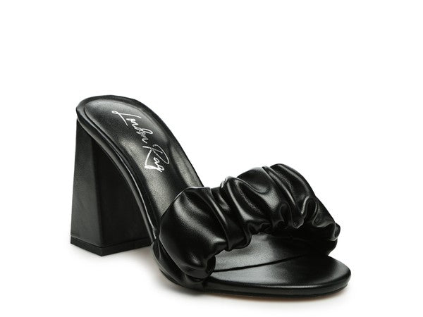 Noie Mid Block Heel Pleated Strap Sandals Black 5