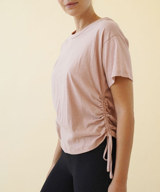 ADJUSTABLE SIDE SHIRRING CROP RECYLCED COTTON MAUVE
