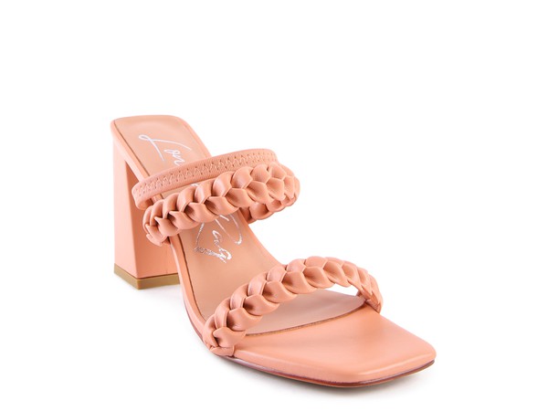 ARNIE BRAIDED BLOCK HEELED SLIDER SANDALS Coral