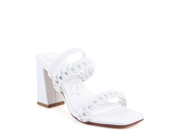 ARNIE BRAIDED BLOCK HEELED SLIDER SANDALS White
