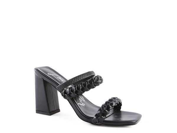 ARNIE BRAIDED BLOCK HEELED SLIDER SANDALS Black