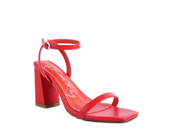 Block Heel Ankle Strap Sandals Red