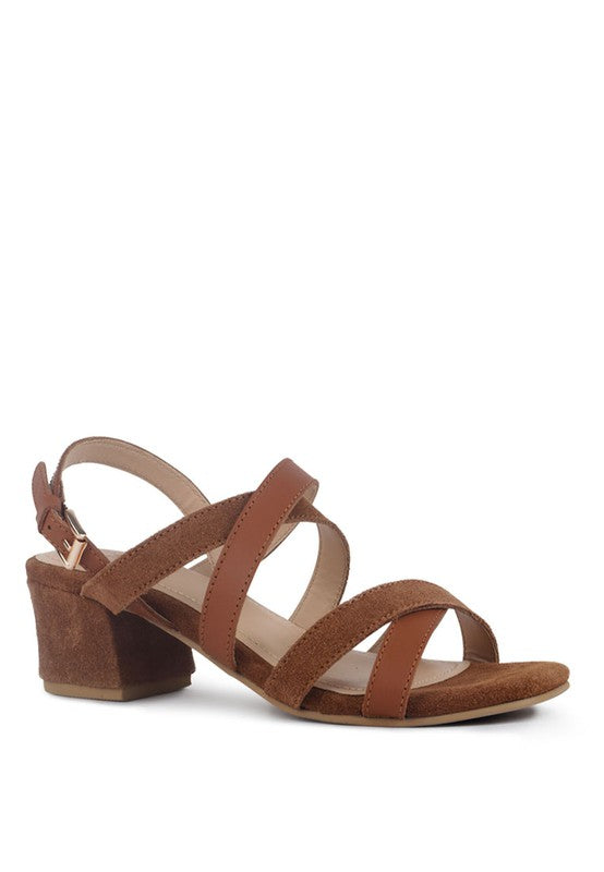 ASTRID MID HEELED BLOCK LEATHER SANDAL Tan