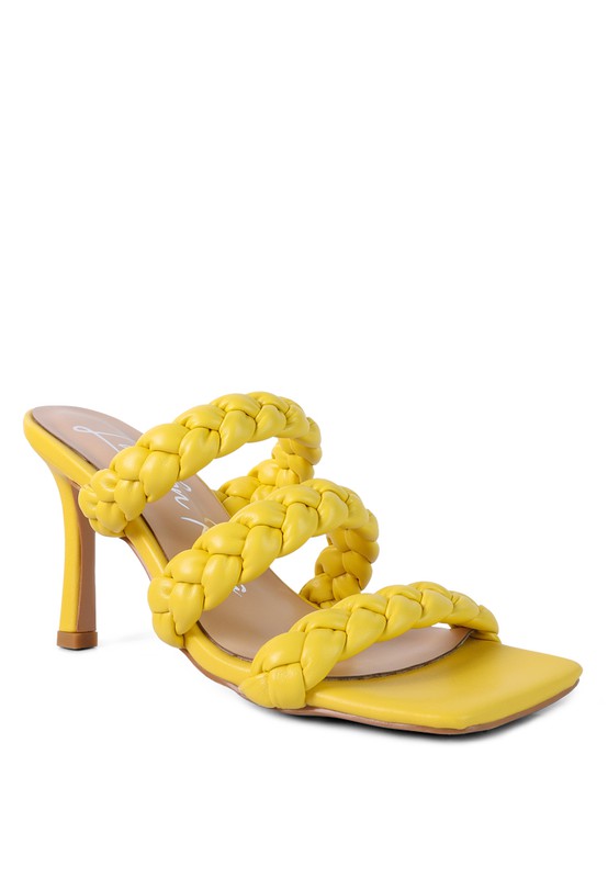 HIGH BAE POINTED HEEL BRAIDED SANDALS Yellow