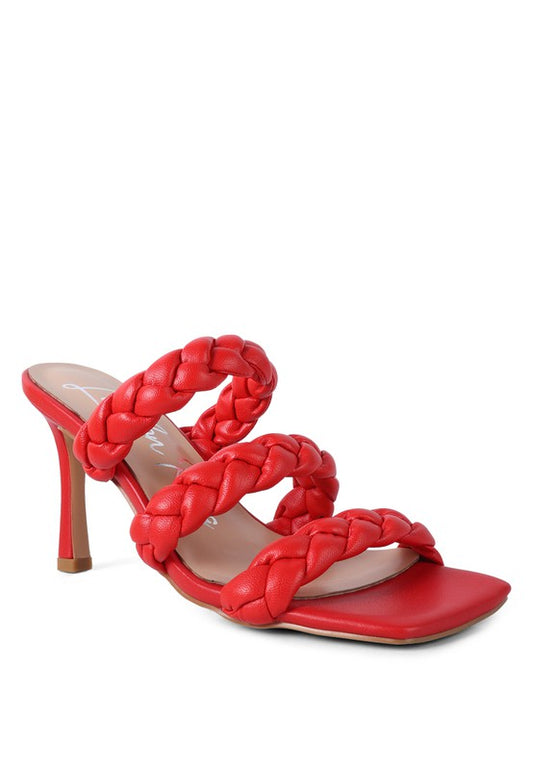 HIGH BAE POINTED HEEL BRAIDED SANDALS Red