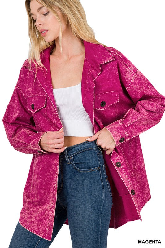 Premium Cotton Woven Vintage Washed Shacket MAGENTA