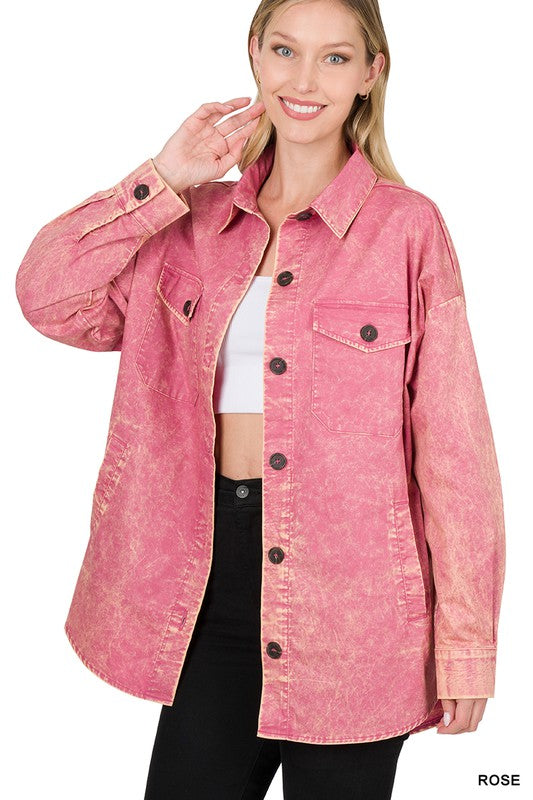 Premium Cotton Woven Vintage Washed Shacket ROSE