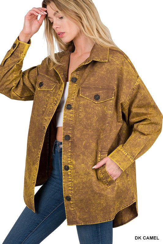 Premium Cotton Woven Vintage Washed Shacket DK CAMEL