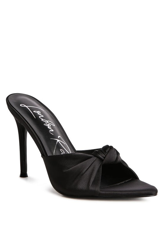 FIRST CRUSH SATIN KNOT HIGH HEELED SANDALS Black