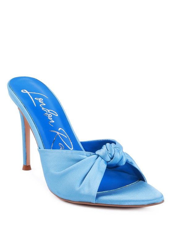 FIRST CRUSH SATIN KNOT HIGH HEELED SANDALS Blue