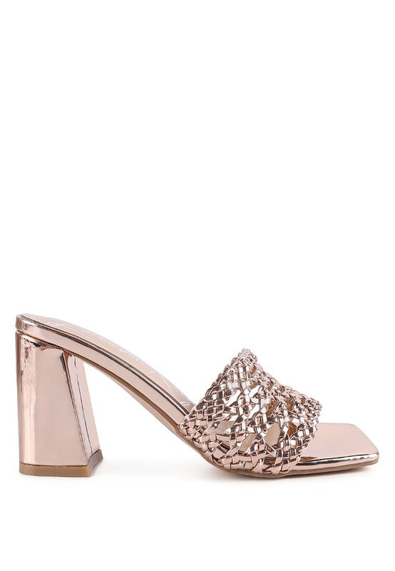 ADORBS BRAIDED STRAPS SLIDER SANDALS Rose Gold