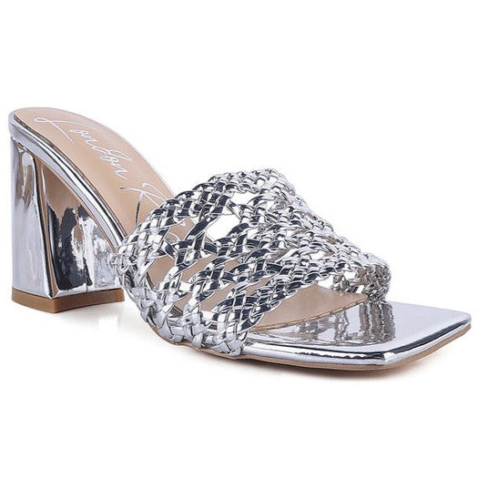 ADORBS BRAIDED STRAPS SLIDER SANDALS Silver