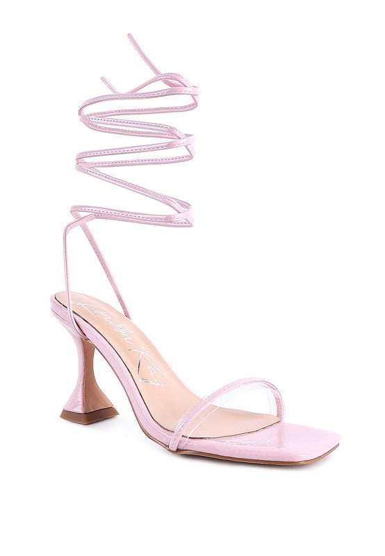 BITEN BERRY SPOOL HEELED LACE UP SANDAL Pink