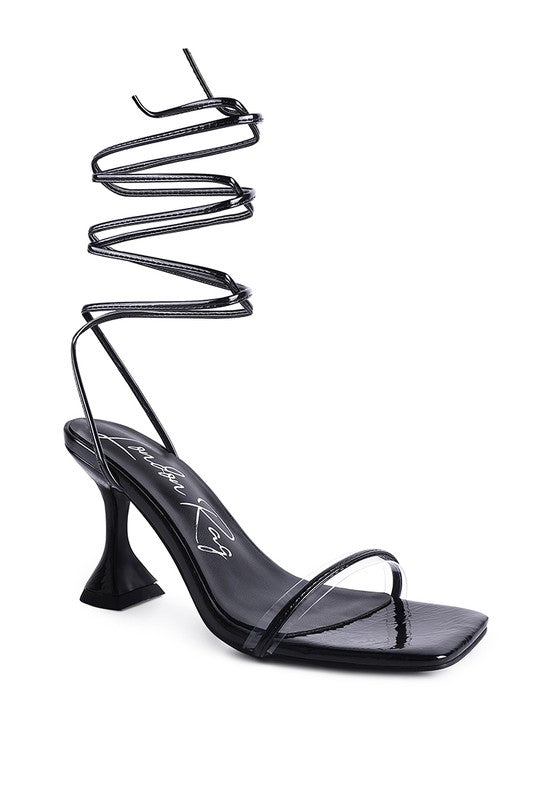 BITEN BERRY SPOOL HEELED LACE UP SANDAL Black