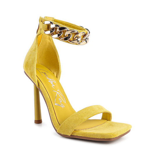 LAST SIP HEELED FAUX SUEDE CHAIN STRAP SANDAL
