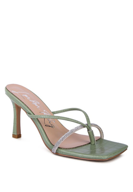 FETISH CROC RHINESTONE SLIDER SANDALS Mint