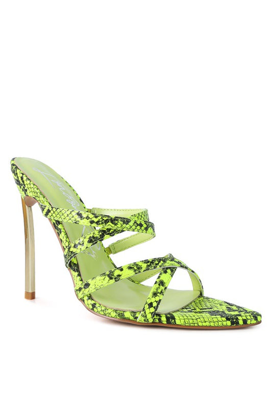 NIGHTCLUB HIGH HEELED NEON ANIMAL SANDALS Neon Yellow