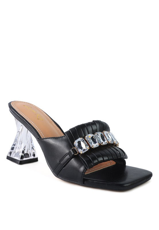 FANTASY CLEAR HEEL JEWEL SANDAL Black