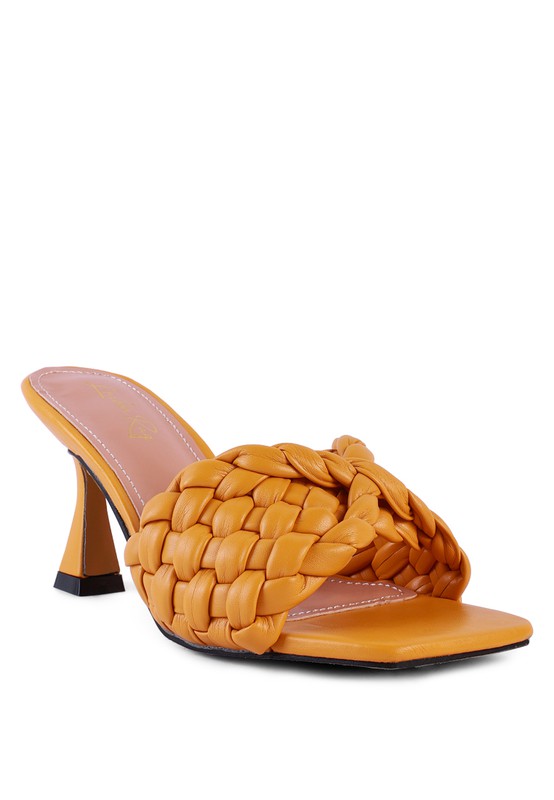 CELIE WOVEN STRAP MID HEEL SANDALS Yellow