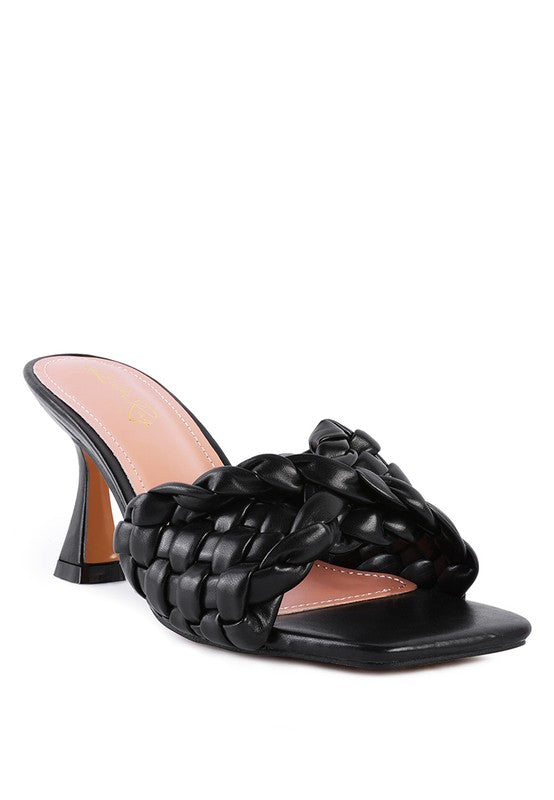 CELIE WOVEN STRAP MID HEEL SANDALS Black