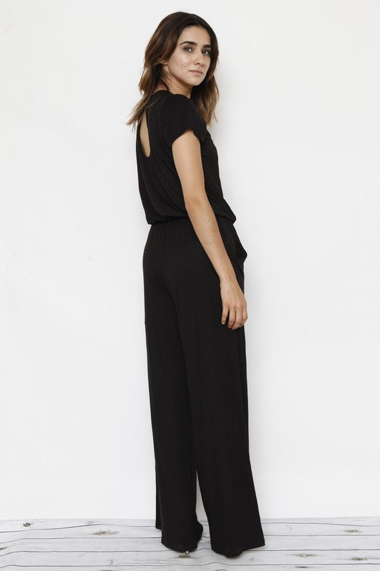 Short Sleeve Jumpsuit W/Pocket Black