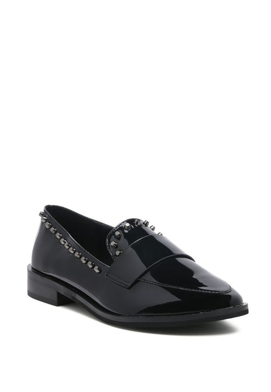 EMILIA Black Shine Forever Stud Penny Loafers Black