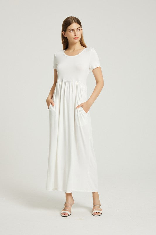 Women's Summer Casual Maxi Dress With Pocket WHITE