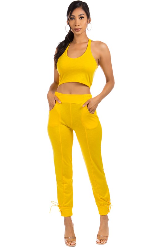 SEXY SUMMER TWO PIECE PANT SET YELLOW