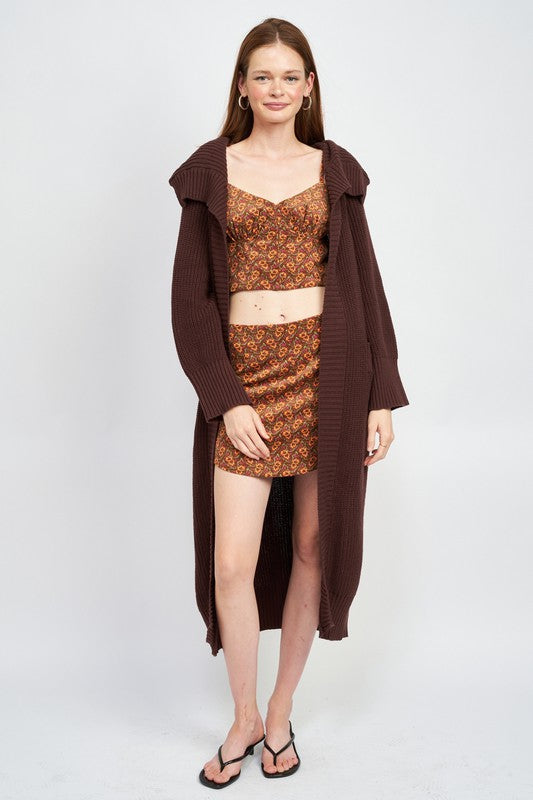 LAPEL CORRAR MAXI CARDIGAN DARK BROWN