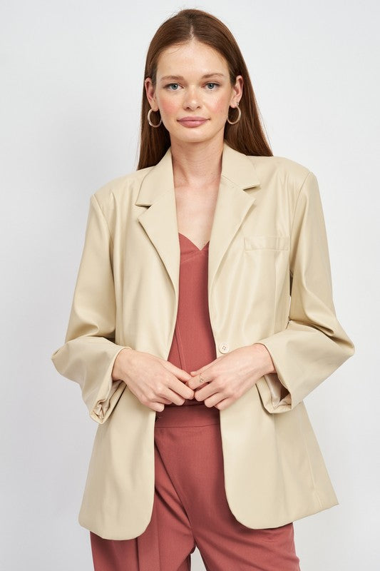OVERSIZED LEATHER JACKET OYSTER