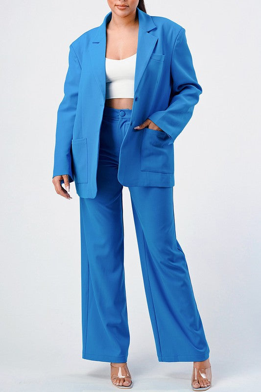 ATHINA CASUAL LOOSE FIT BLAZER AND PANTS BLUE