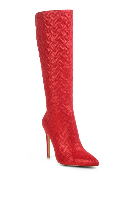 Tinkles Quilted High Heeled Calf Boots Red