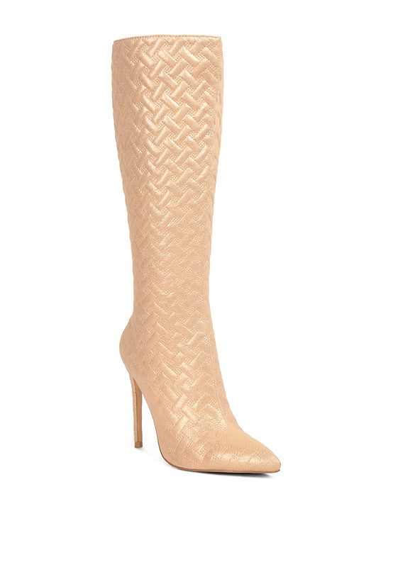 Tinkles Quilted High Heeled Calf Boots BEIGE