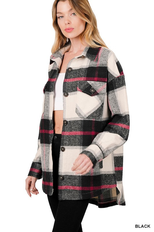 Oversized Yarn Dyed Plaid Shacket BLACK
