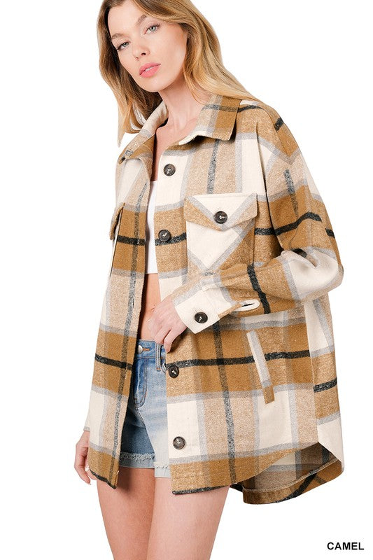 Oversized Yarn Dyed Plaid Shacket CAMEL