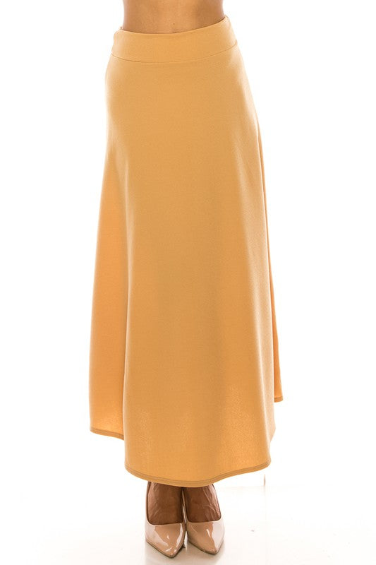 Solid, high waisted, A-line, midi skirt Khaki