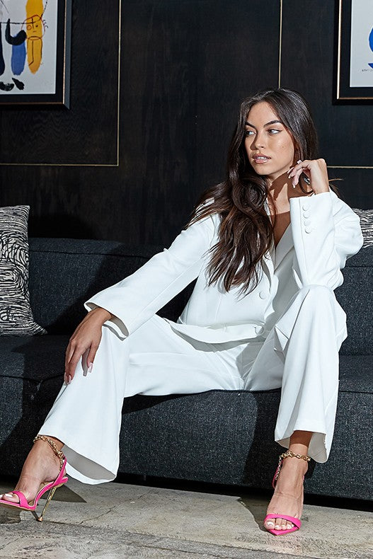 ATHINA CASUAL LOOSE FIT BLAZER AND PANTS WHITE