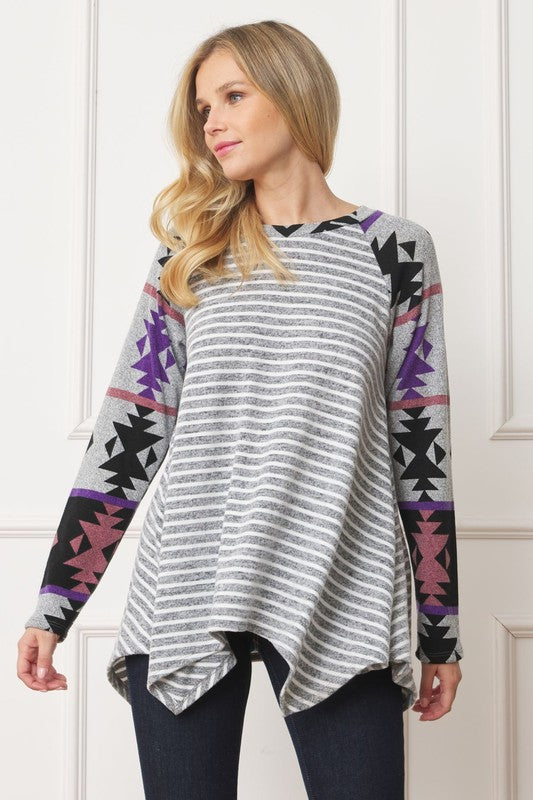 Tribal Sleeve Handkerchief Tunic Grey Purple
