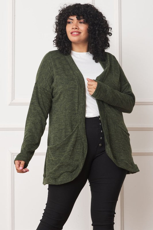 Plus Solid Drape Pocket Cardigan olive