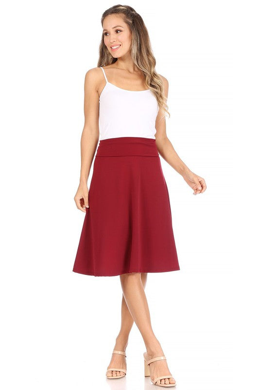 Solid, A-line pull on skirt Burgundy