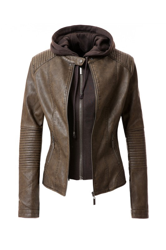 Women's PU Jacket COFFEE