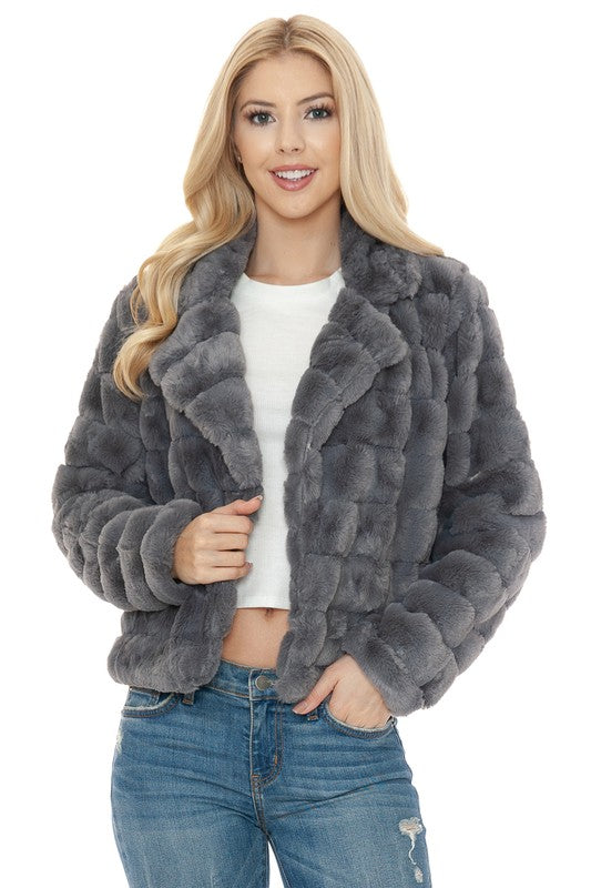 Women Faux Fur Jacket CHARCOAL