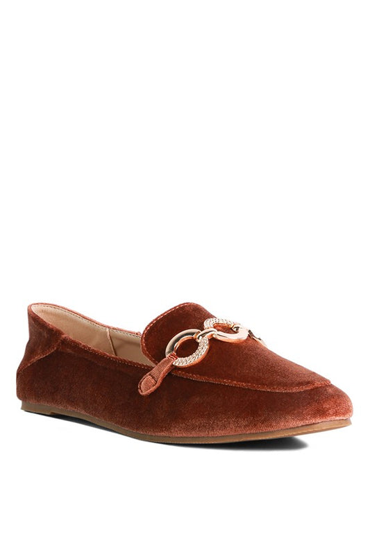 Croc Textured Metal Show Detail Loafers Brown