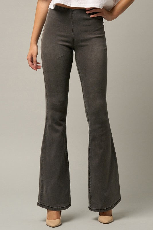 Mid Rise Banded Wide Flare Jeans GREY