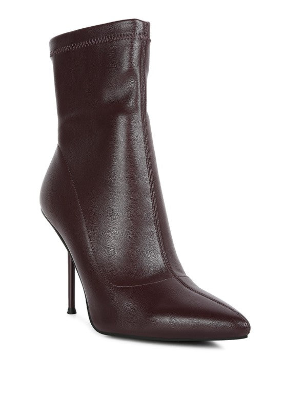 Yolo High Pointed Heeled Ankle Boot Burgundy
