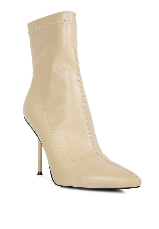 Yolo High Pointed Heeled Ankle Boot BEIGE