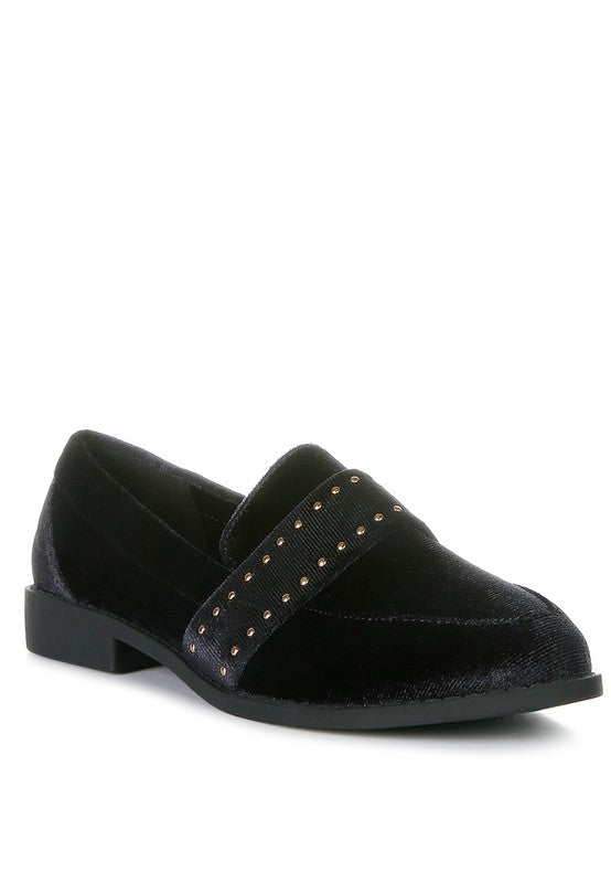 Walkin Stud Detail Velvet Loafers Black