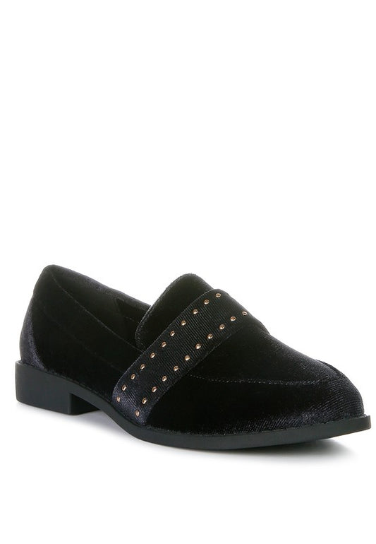 Walkin Stud Detail Velvet Loafers Black