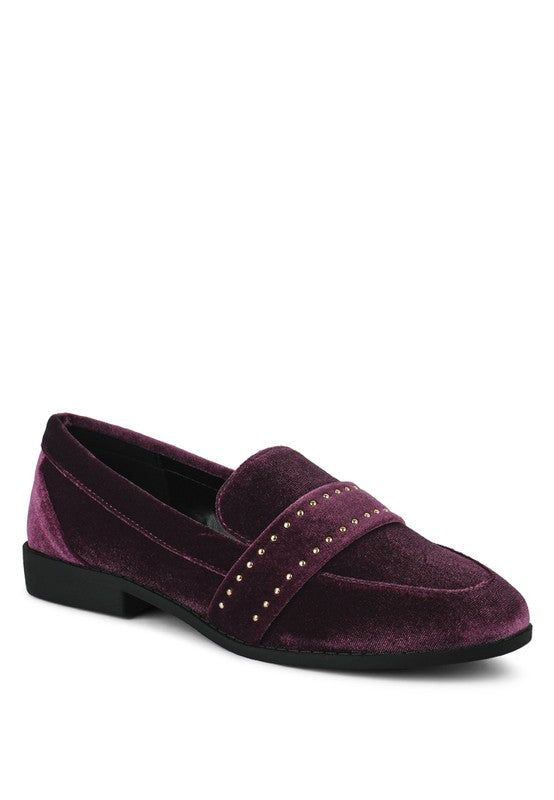 Walkin Stud Detail Velvet Loafers Burgundy