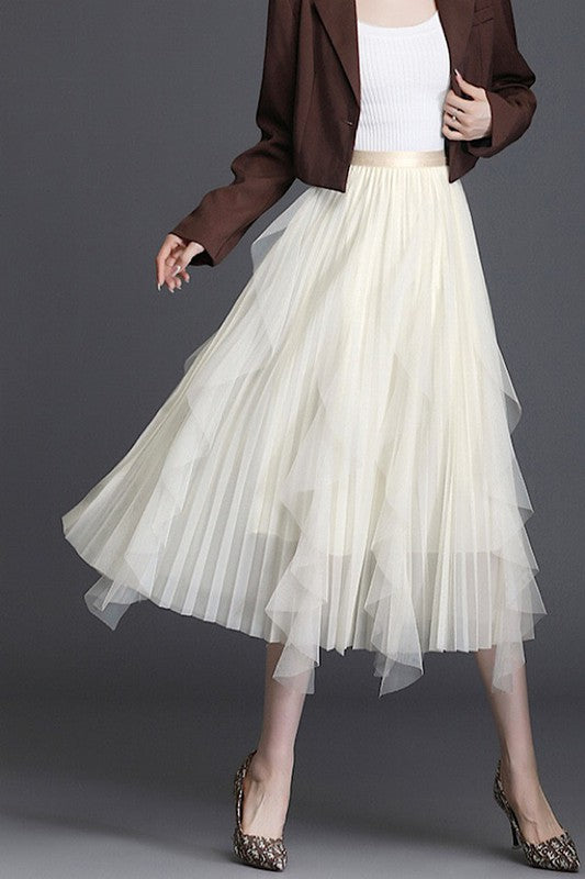 Pleated chiffon midi skirt Cream